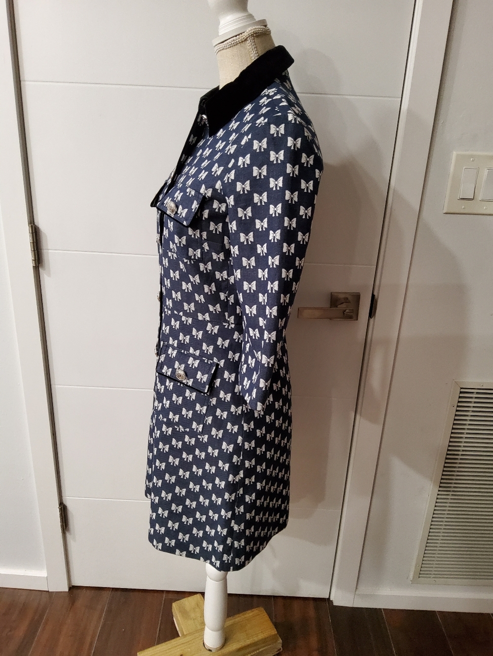 Maje Renatila Bow-Print Organic Cotton Mini Dress Size 36 - Picture 8 of 16